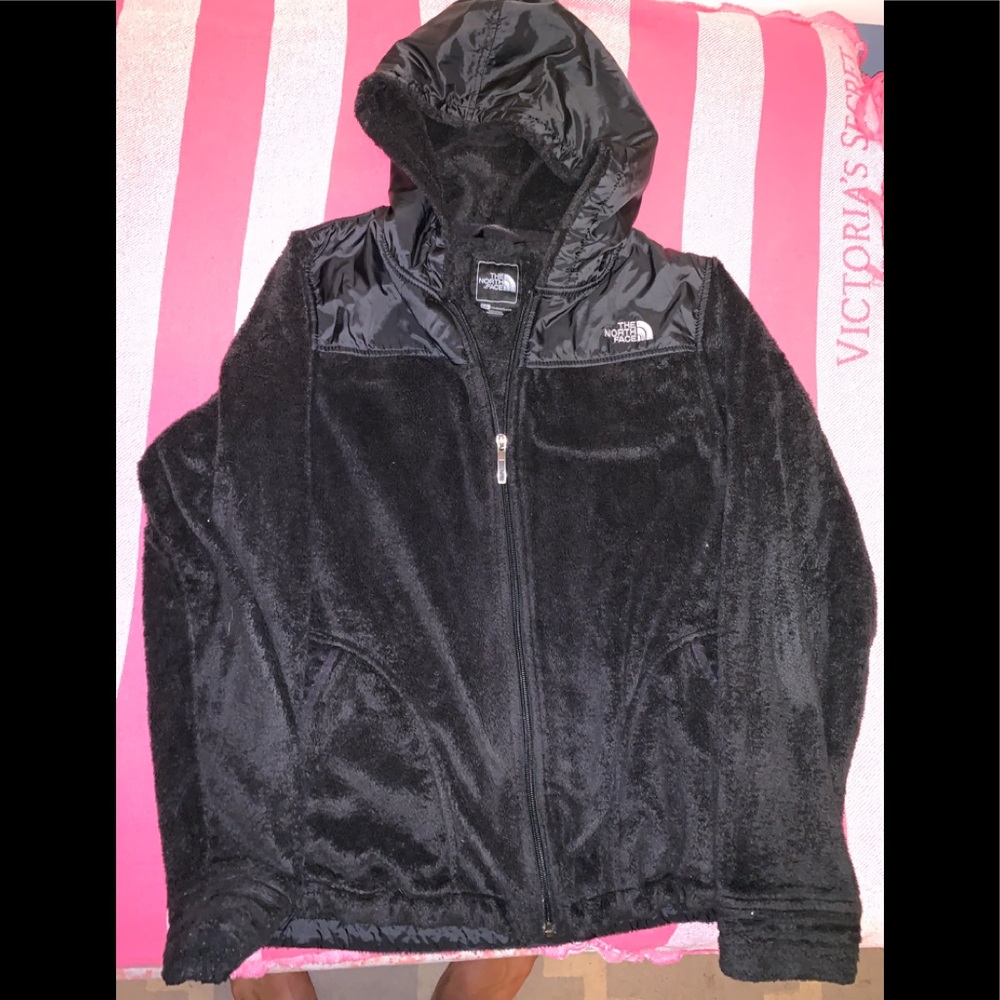 women’s black fluffy north face full zip up